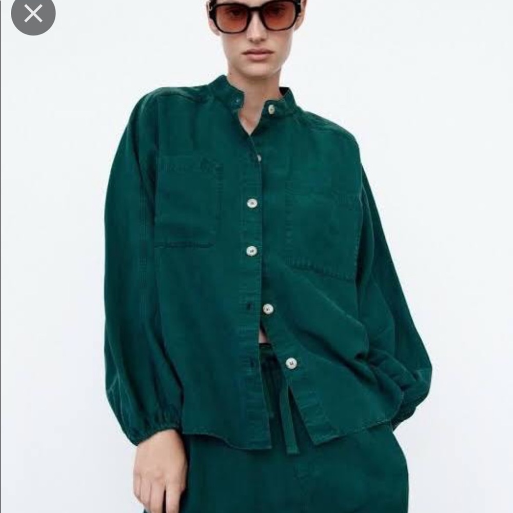 Zara Voluminous pocket shirt in green